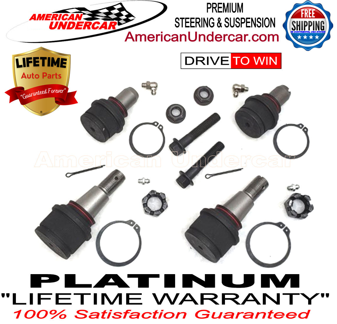Lifetime Ball Joints Upper and Lower Suspension Kit for 1992-2014 Ford E250 2WD