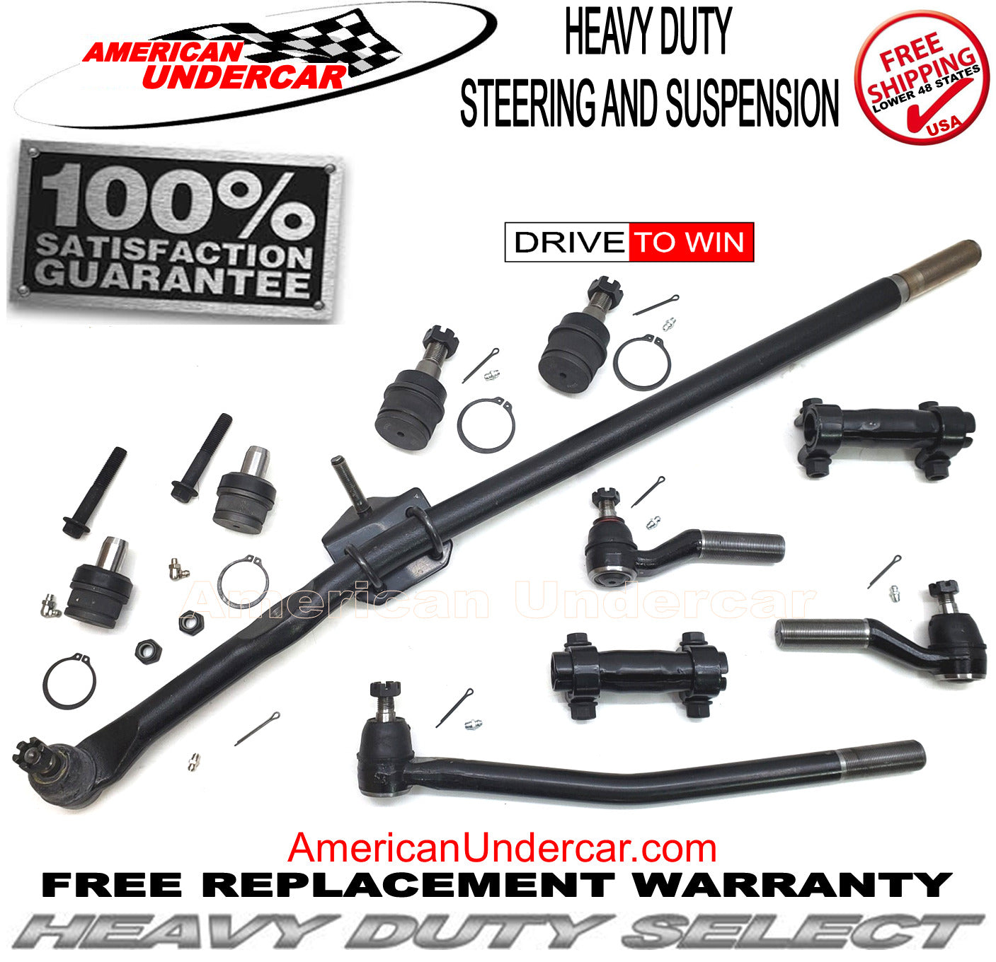 HD Ball Joints Drag Link Tie Rod Steering Kit | 2008-2019 Ford E450 Super Duty DRW